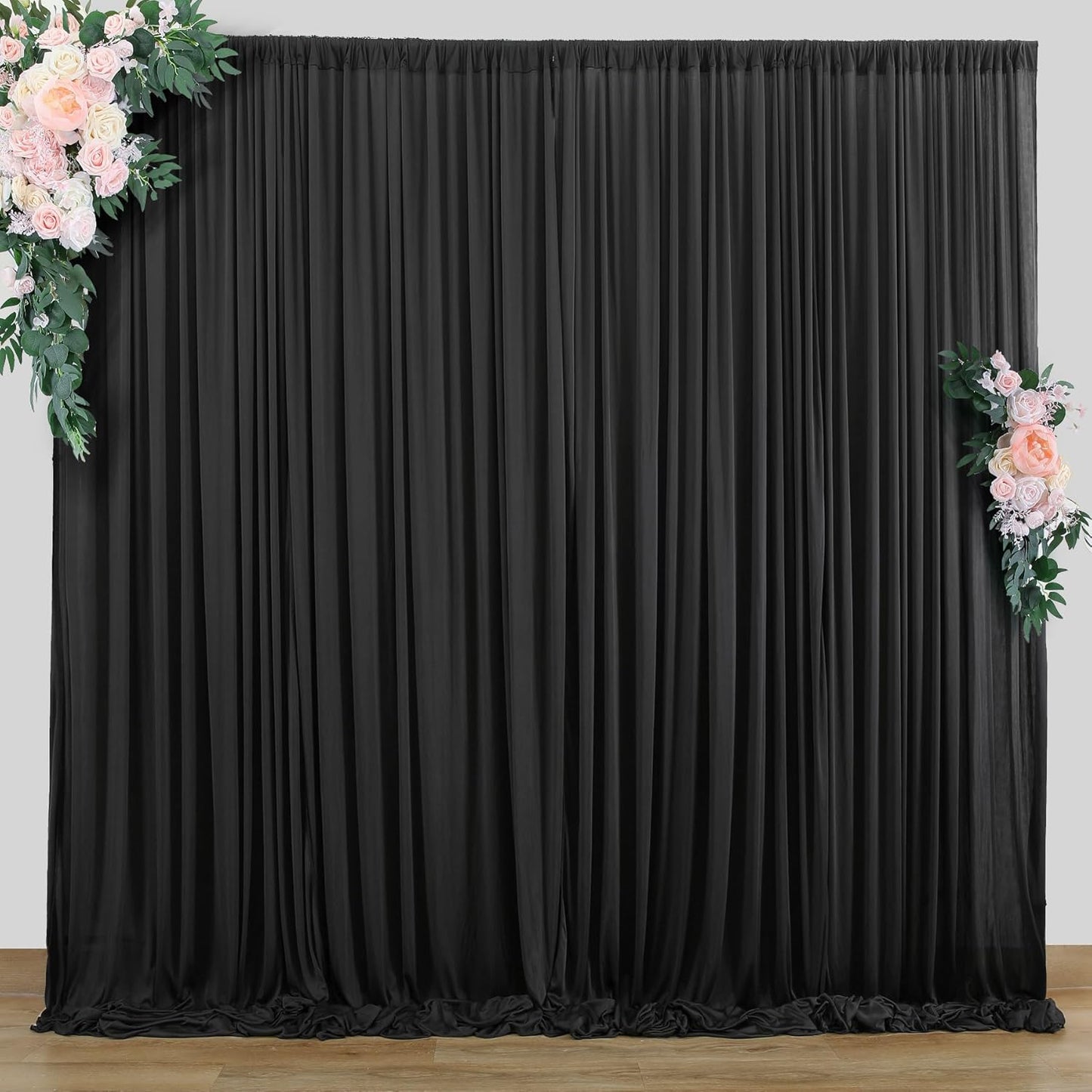 10 ft x 8 ft Wrinkle Free Black Backdrop Curtain for Parties, Polyester Black Photo Backdrop Drapes for Graduation Birthday Wedding Party Stage Curtains