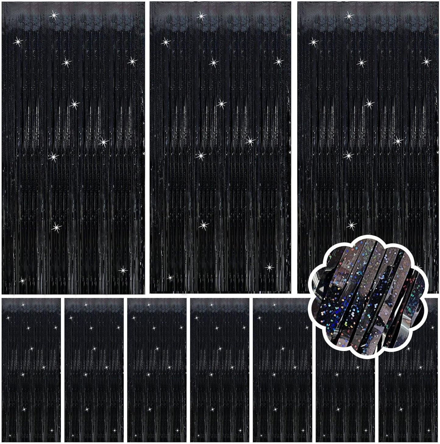 10 Pack Black Streamers Backdrop Tinsel Foil Fringe Curtains Party Decorations Birthday Wednesday Graduation Wizard Party Decorations for Men