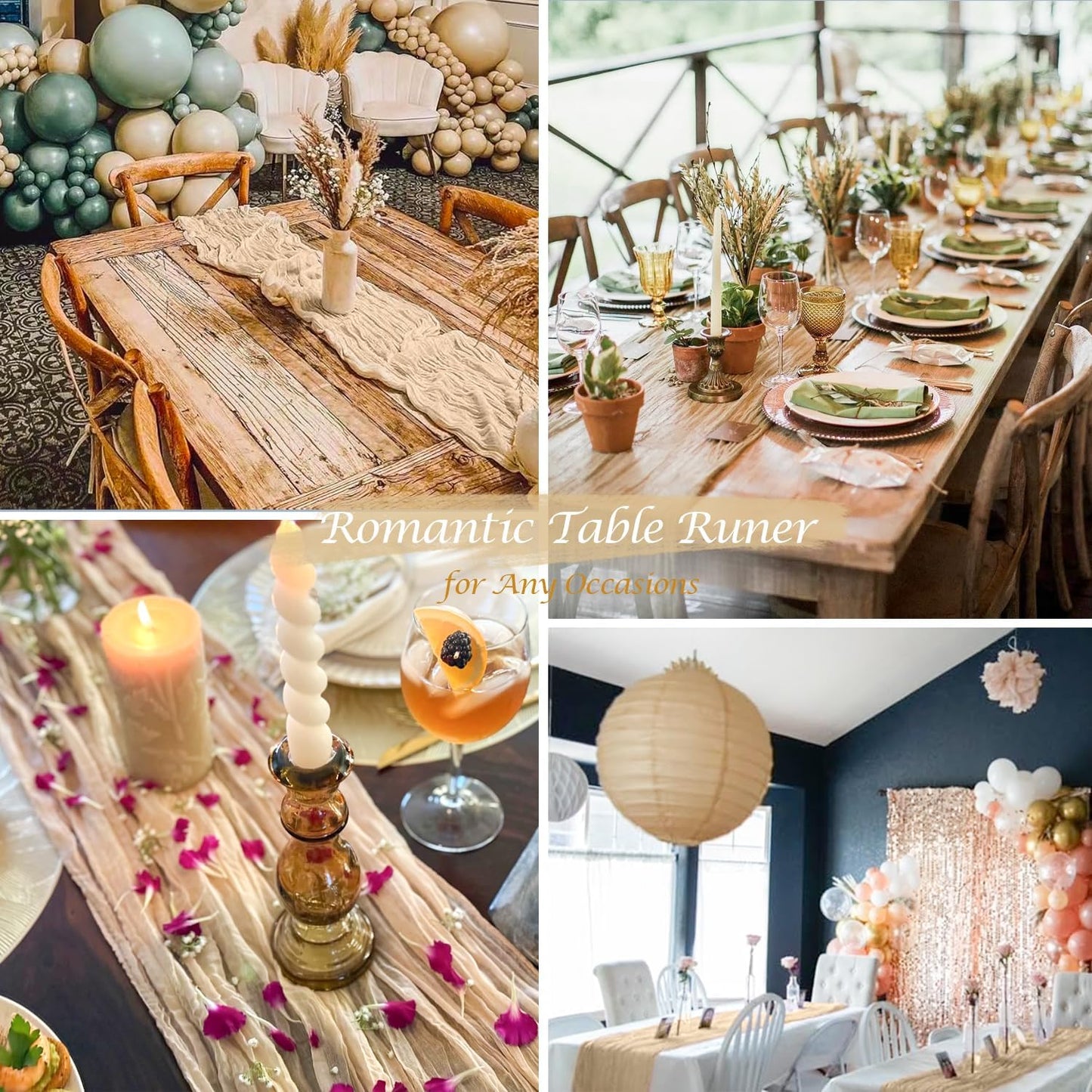 10 Pack Champagne Cheesecloth Table Runner 35x120 Inches, Fall Thanksgiving Cheese Cloth Table Runner 10FT Boho Sheer Gauze Runner for Bridal Shower Wedding Baby Shower Party Decor