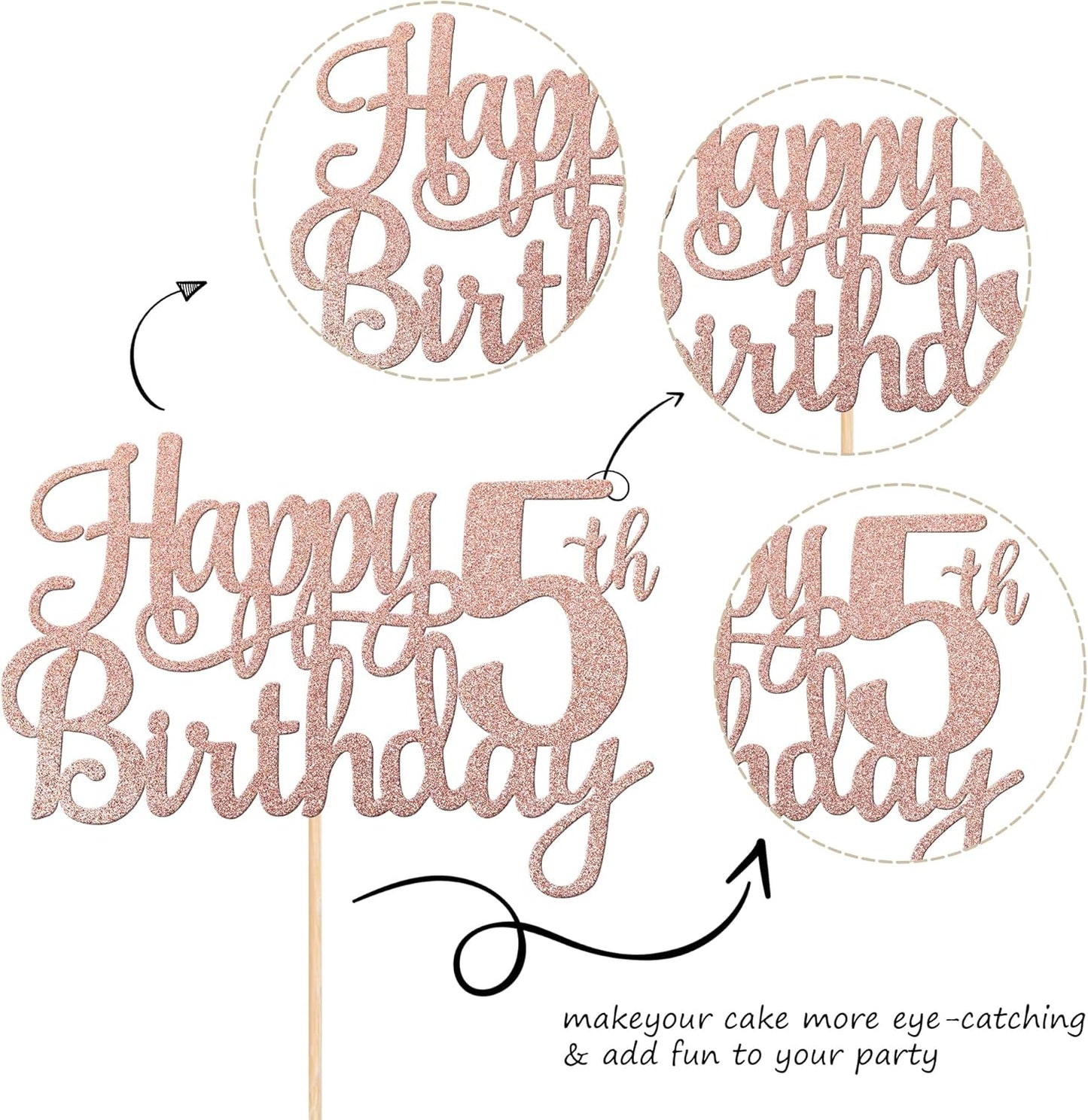 1 PCS Happy 5th Birthday Cake Topper Glitter Cheers to 5 Years Cake Pick Number 5 Fabulous Cake Decoration for 5th Birthday Theme Party Decorations Supplies Rose Gold