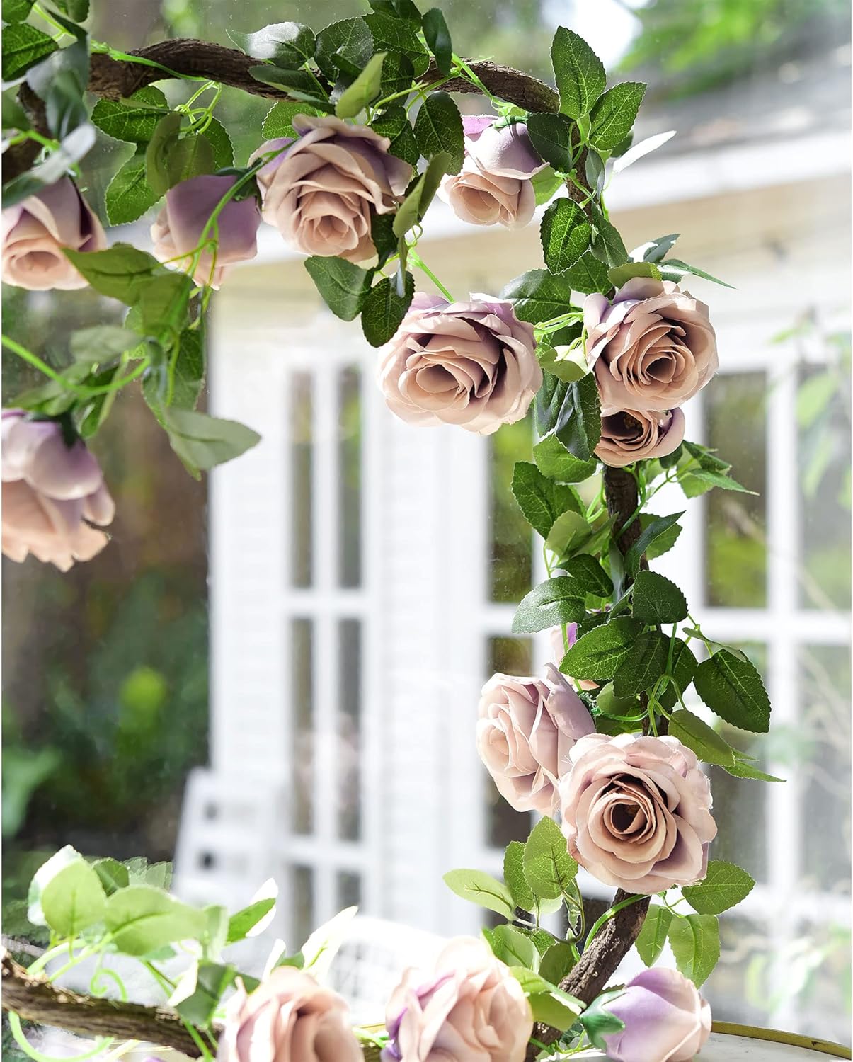 FiveSeasonStuff Smoky Purple Rose Silk Flower Garland Artificial Flowers Decoration Hanging Floral Décor for Wedding Baby Shower Birthday Party Garden 29 Ft 4 Pack