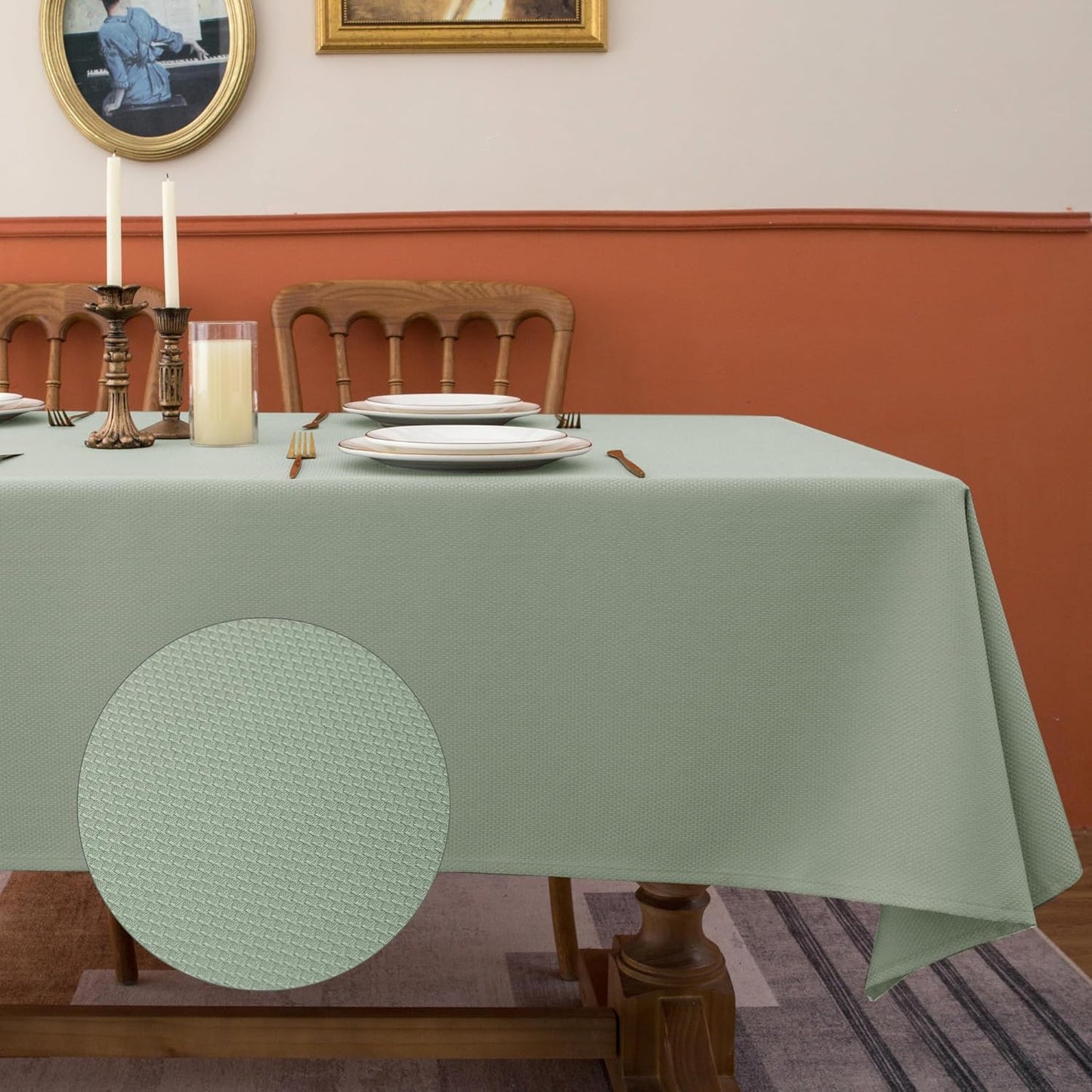 Fitable Textured Table Cloth for Rectangle, 2 Pack - 52 x 70 inch, Sage Green - Waterproof Heavy Duty Fabric Tablecloth for Dinner Party Banquet Event