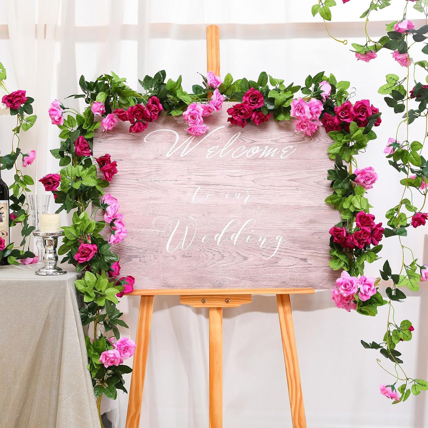 Floweroyal 6 Pack Artificial Flower Garlands 15.8FT Fake Rose Vines Silk Flowers Hanging Rose Ivy for Wedding Arch Party Home Garden Wall Decor (Fuchsia)