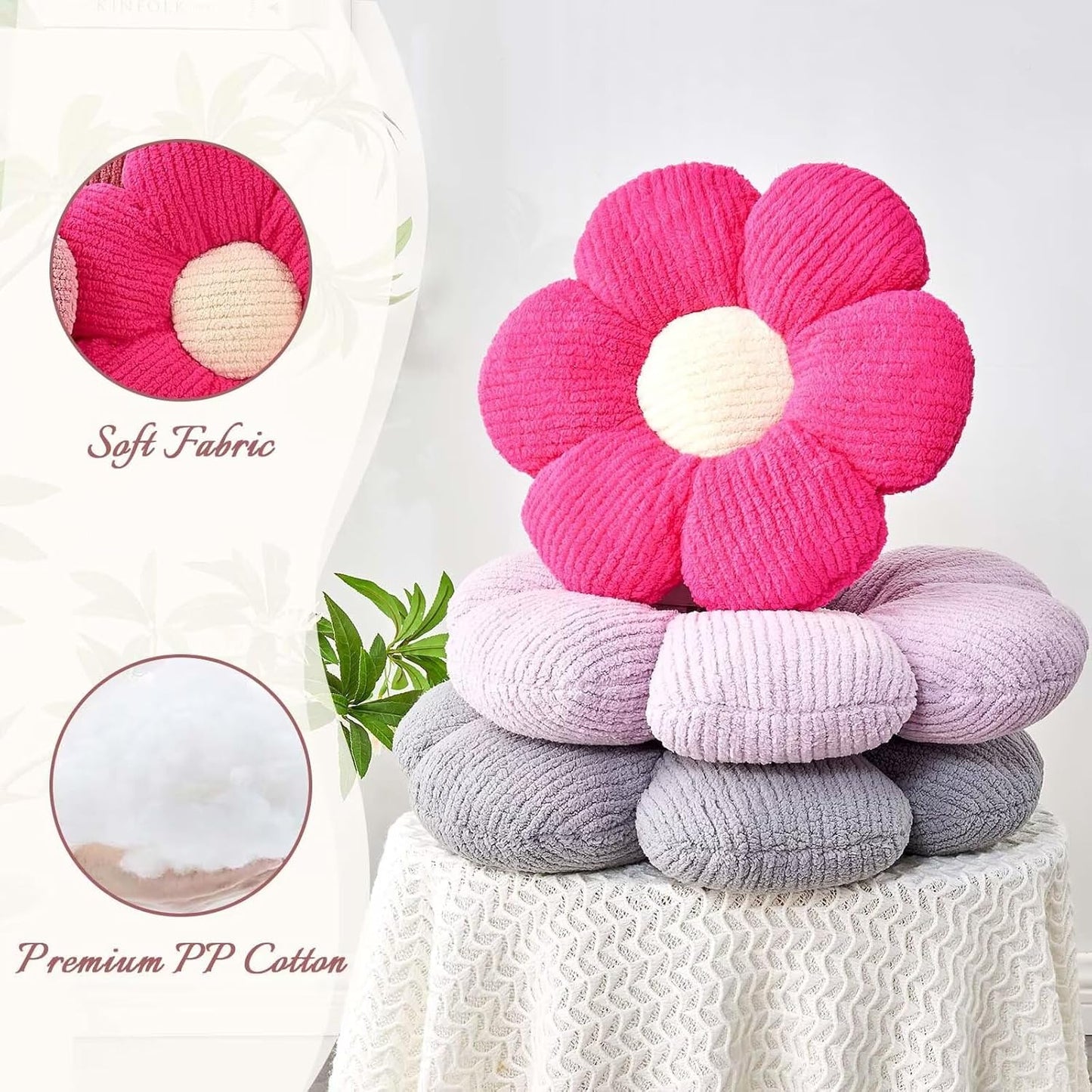 Flower Throw Pillow, Soft Hot Pink 14.9" Shaped Floor Pillow for Home Decor, Cute Aesthetic Plush Decorative Pillows for Bed, Sofa, Couch