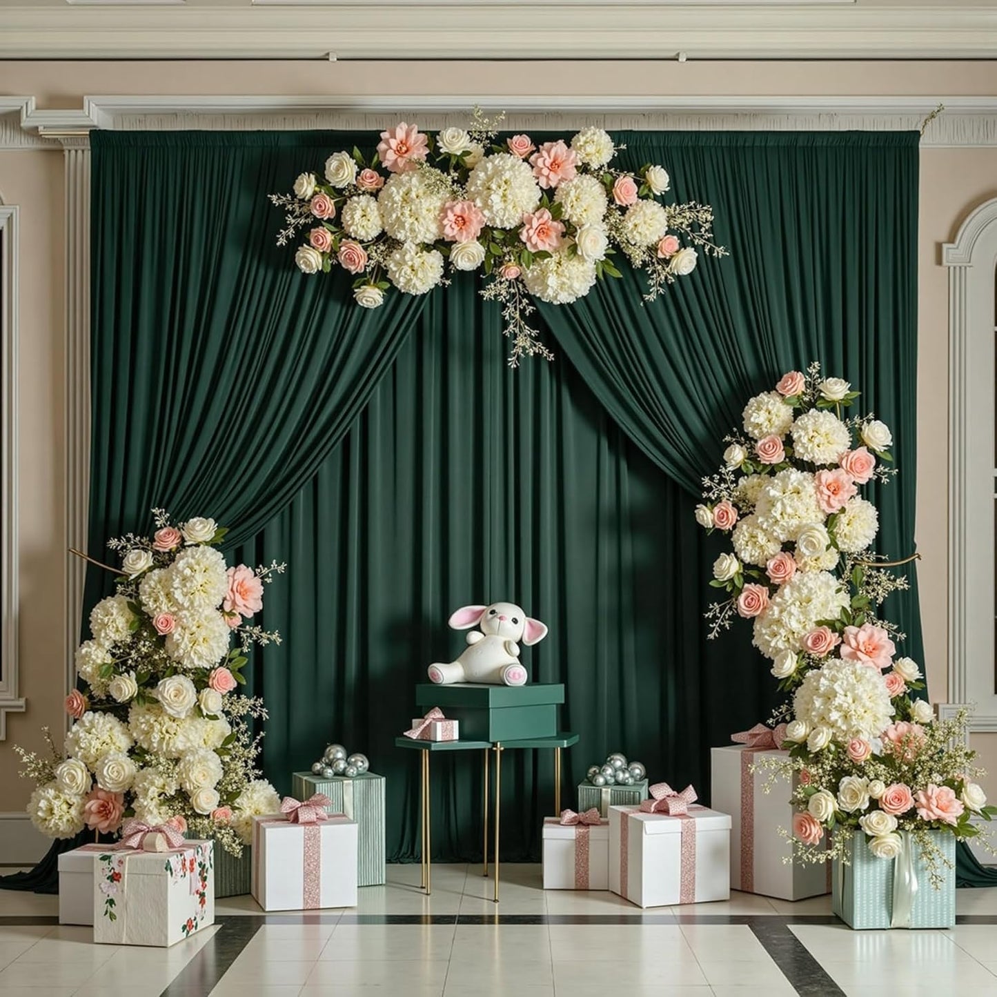 10 ft x 8 ft Wrinkle Free Hunter Green Backdrop Curtain for Parties, Fabric Dark Green Photo Backdrop Drapes 2 Panels 5x10ft for Baby Shower Wedding Birthday Party Photography Curtains