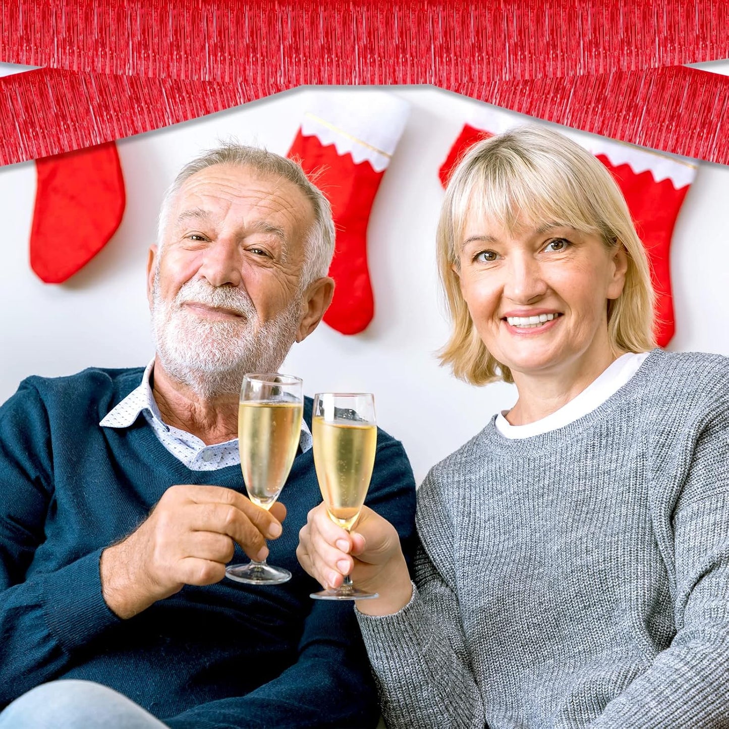 10 Pack 10 Feet Red Foil Fringe Garland Metallic Tinsel Streamers Banner Wall Hanging Curtain Backdrop for Parade Floats, Bachelorette, Wedding, Birthday, Halloween, Christmas Party Decorations