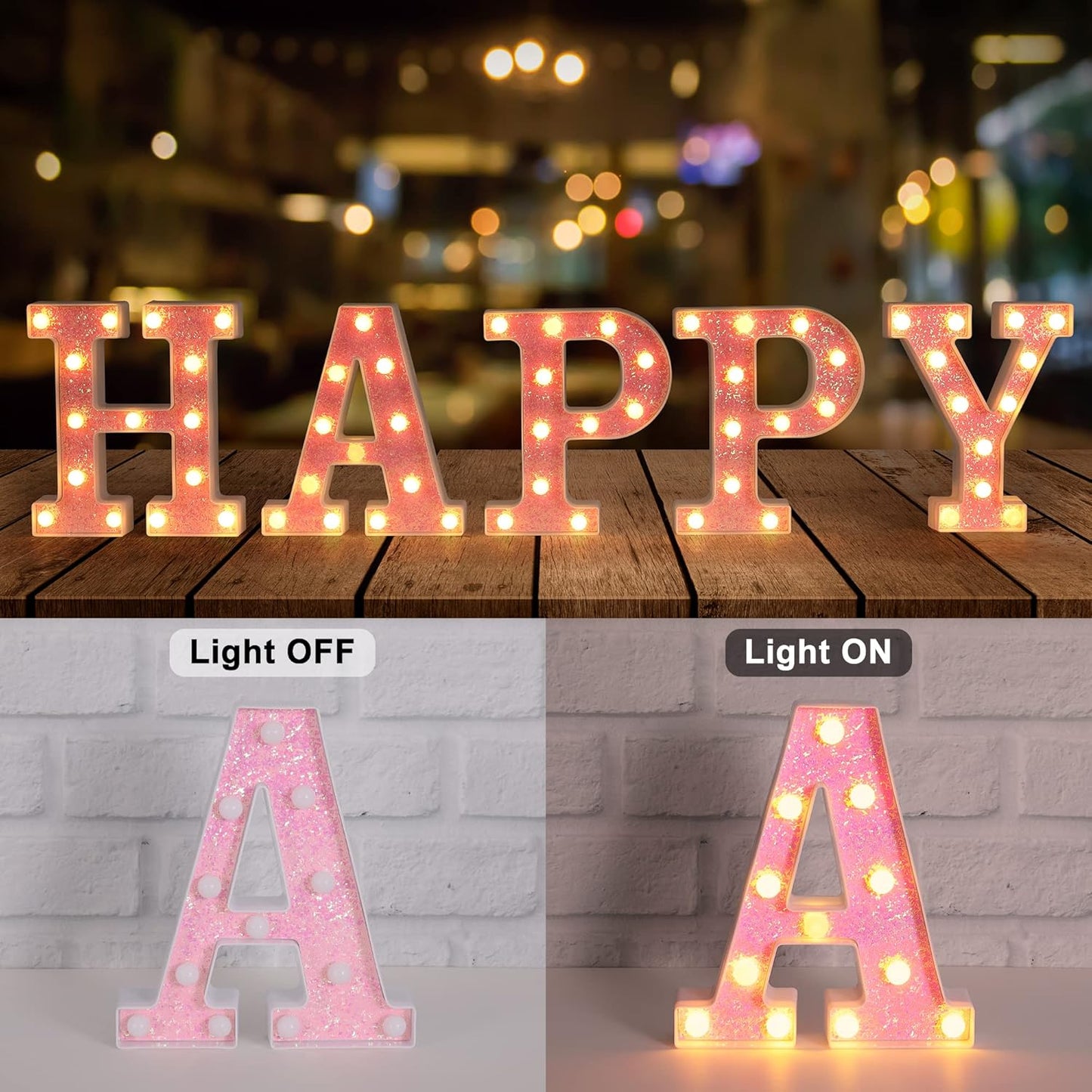 Foaky Pink Light up Letters，Pink Party Decorations,Girls Room Decor,Glitter Light Up Letters,Alphabet Letter Sign for Night Light Birthday Party Girls Gifts, Home Bar Decoration（P）