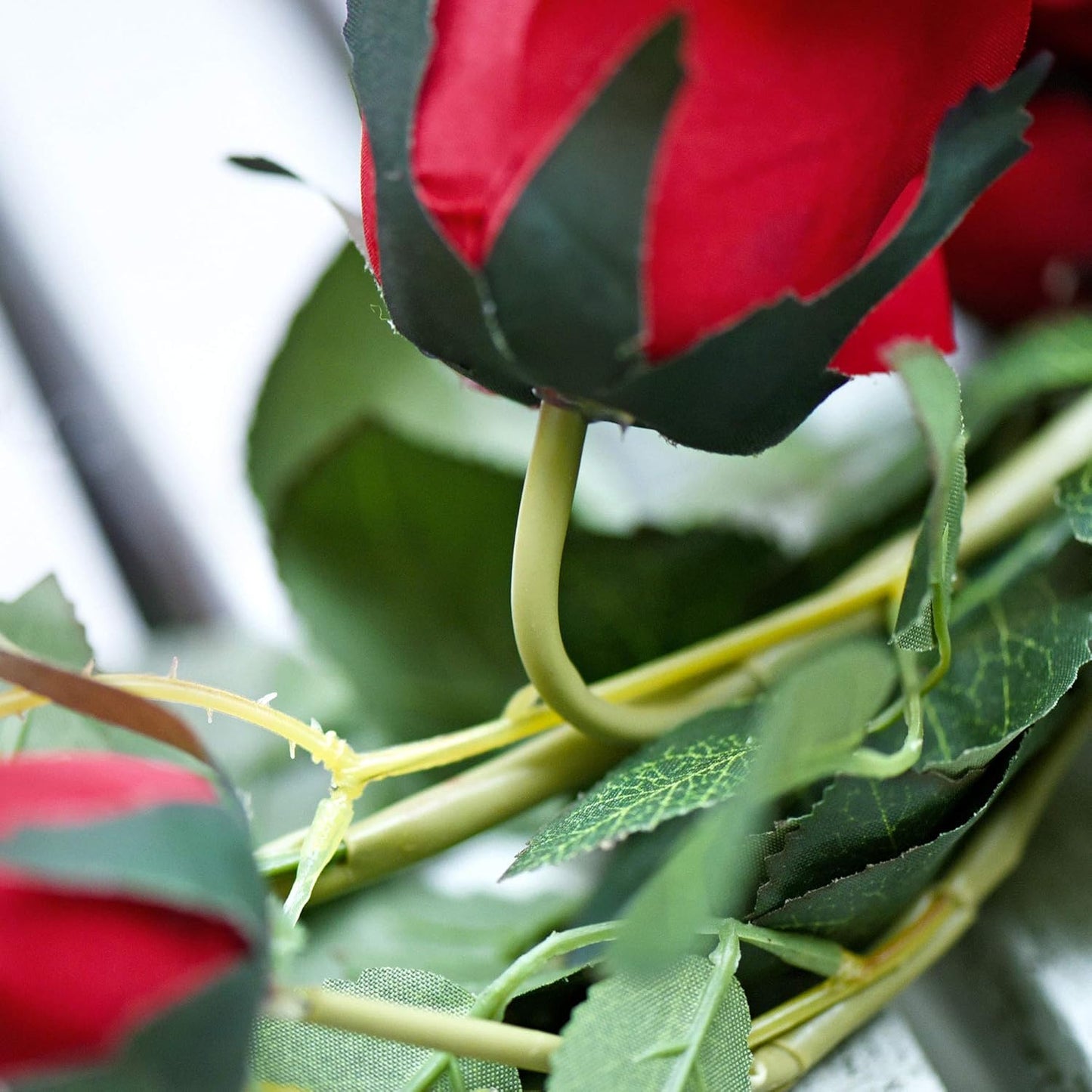 FiveSeasonStuff Classic Red Artificial Silk Roses Flower Garland, Bendable Hanging Vines (2pcs, 11ft)