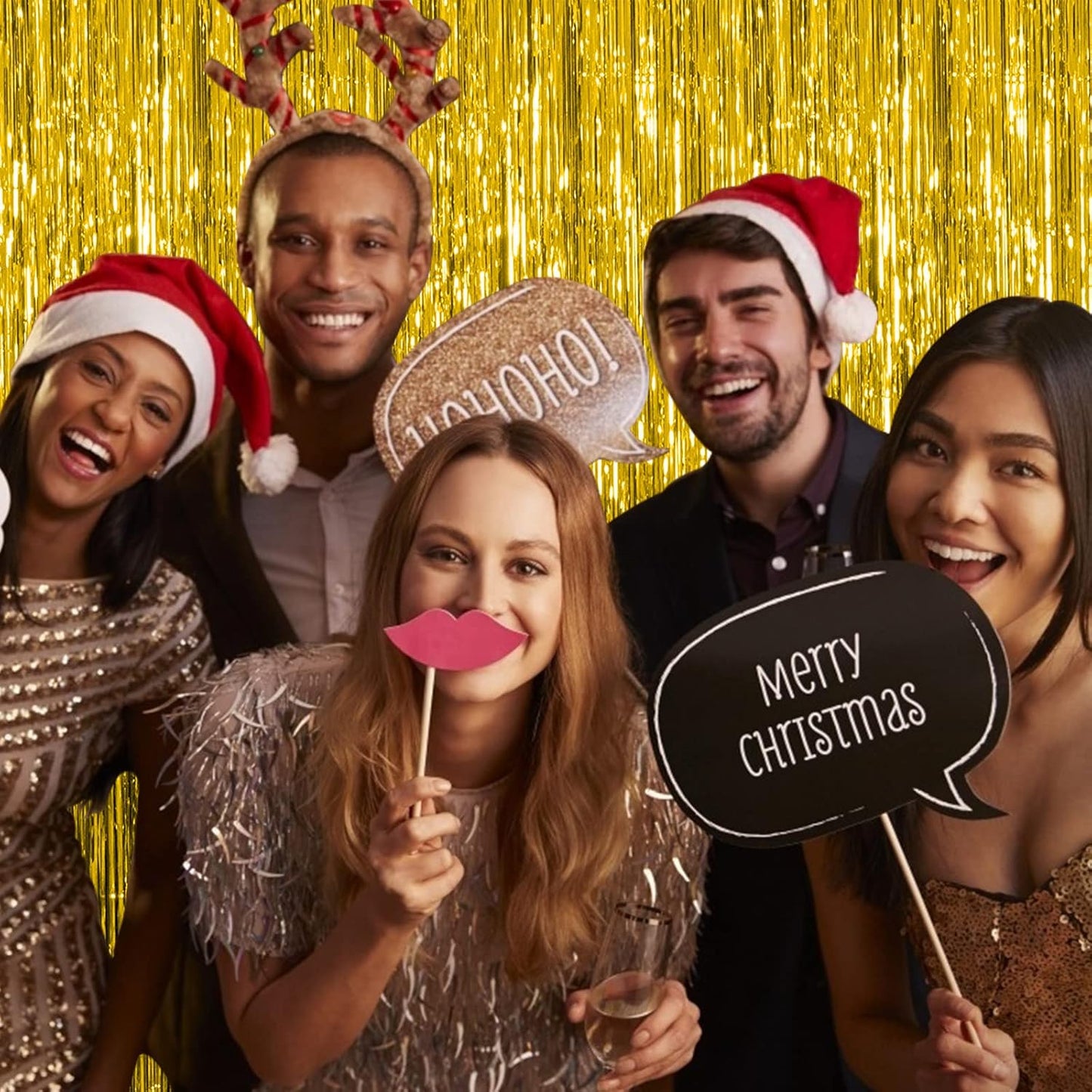 10 Pack Gold Fringe Curtain Backdrop Tinsel Streamers Birthday Party Decorations Christmas Photo Booth Backdrop Halloween New Year Graduation Baby Shower Theme Party Decorations