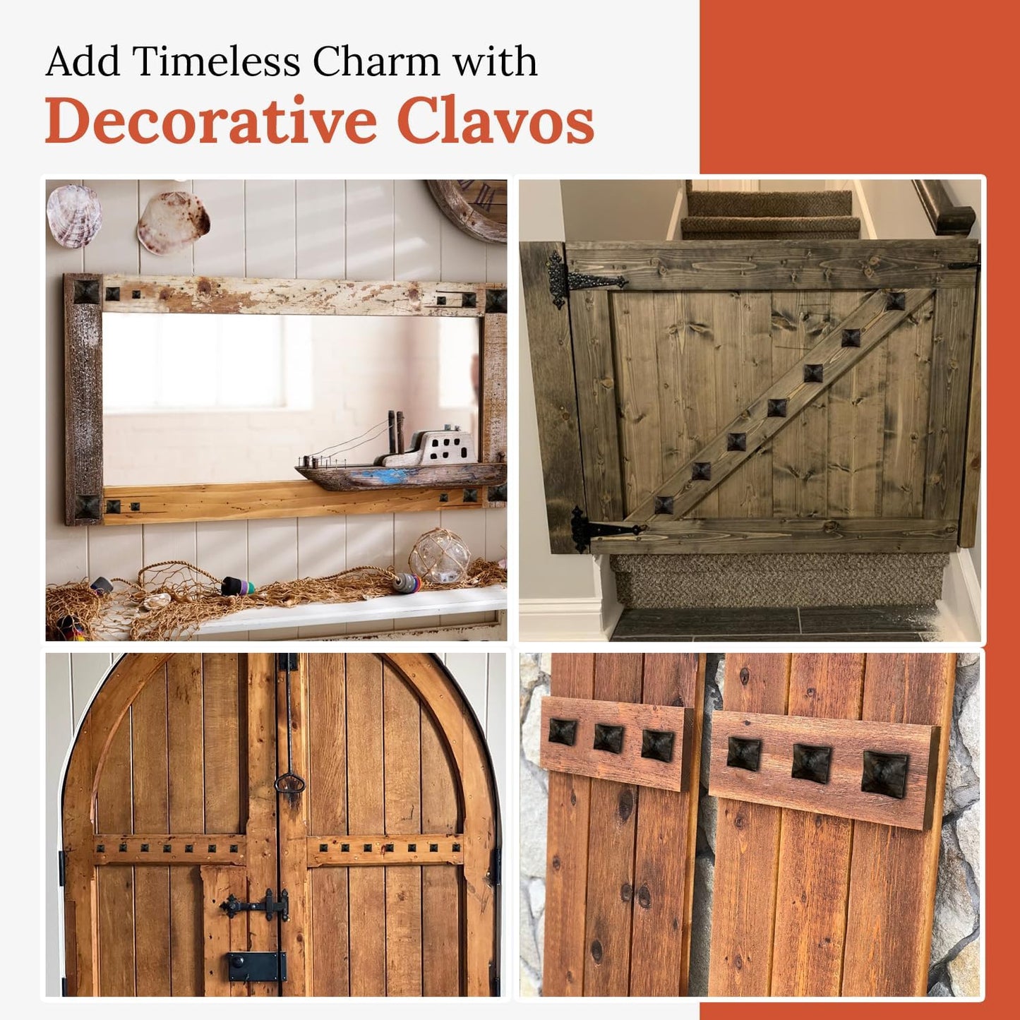 10 Pack 0.75" Square Head Iron Clavos Decorative Nails – Sealed Unfinished – Handmade Rustic Square Fasteners for Farmhouse Shutters, Barn Doors, Shutters, Gates – Ornamental Wood Accent