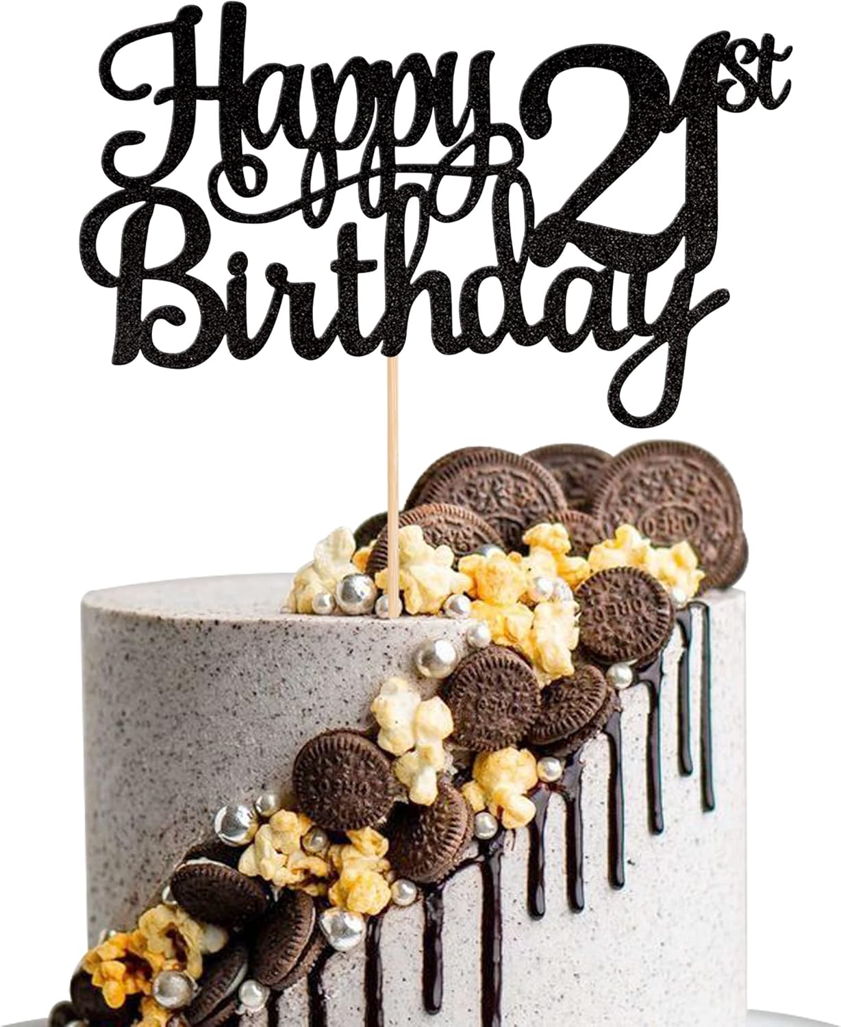 1 PCS Happy 21st Birthday Cake Topper Glitter Cheers to 21 Years Cake Pick 21 Fabulous Cake Decoration for 21st Birthday Party Decorations Supplies Black