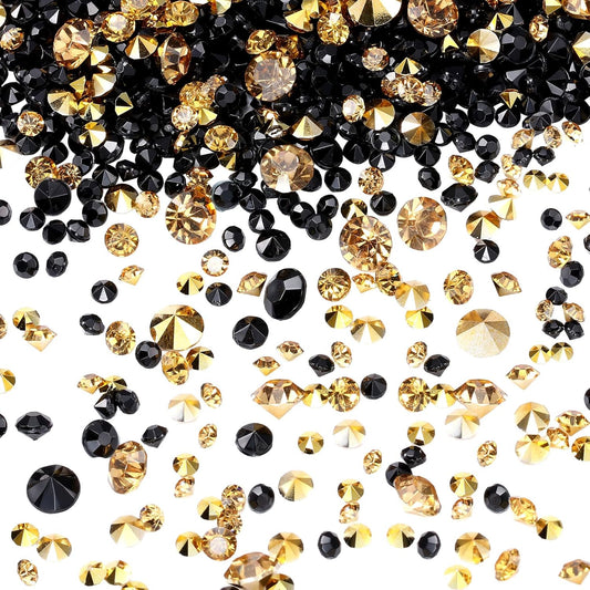 10000 Clear Wedding Table Scatter Confetti Crystals Acrylic Diamonds Rhinestones for Table Centerpiece Decorations Wedding Bridal Shower Decorations Vase Beads (Gold, Black,3 mm, 4 mm, 6 mm)