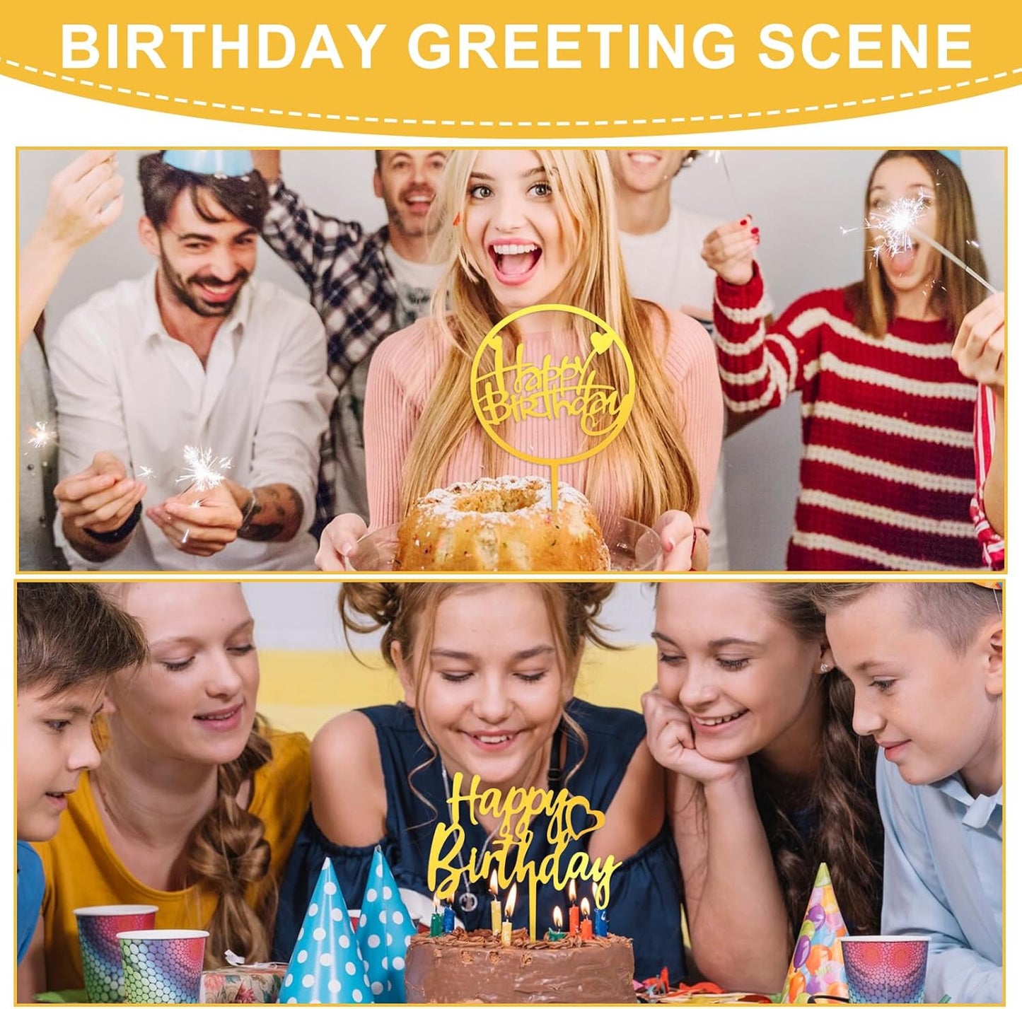 100 Pcs Gold Happy Birthday Cake Toppers Gold Acrylic Cake Topper Glitter Birthday Cake Decorations Double Sided Cake Topper for Children Supplies Accessories Decorations Figurines Ornaments