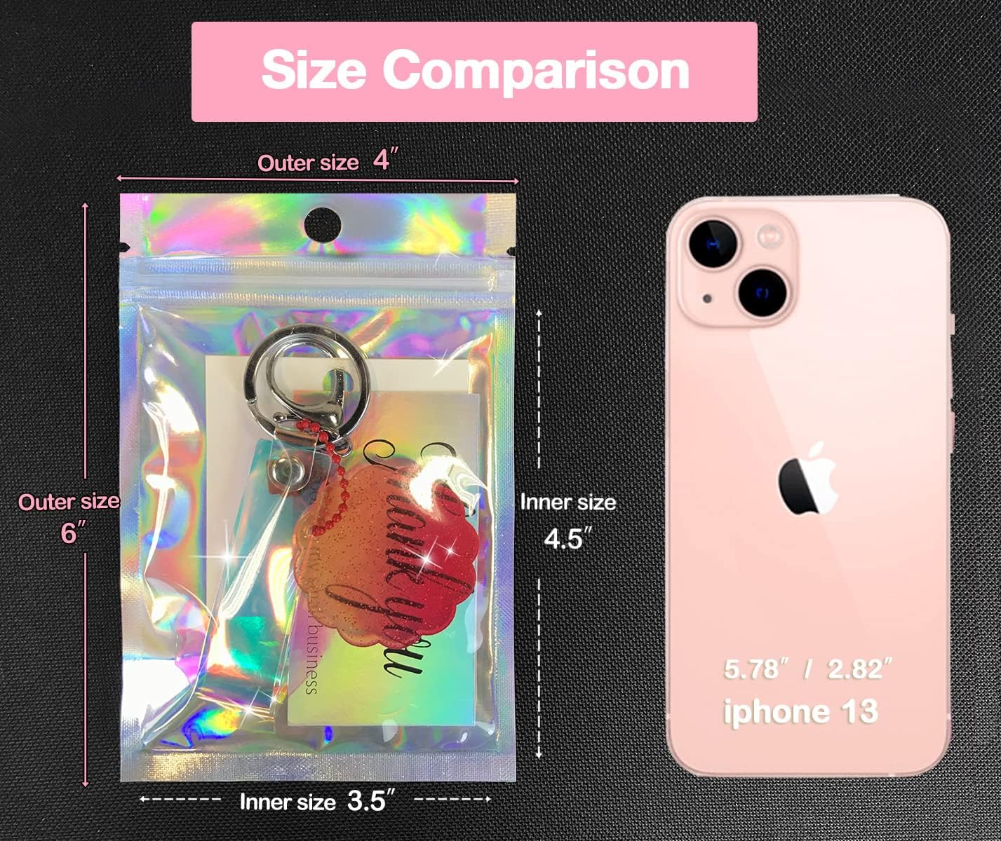 100 Pcs Holographic Resealable Packaging Bags for Small Business Supplies, Cute Small Color Smell Proof Foil Pouch Plastic Baggies for Lip Gloss Soap Party Food Storage (4x6 inch)