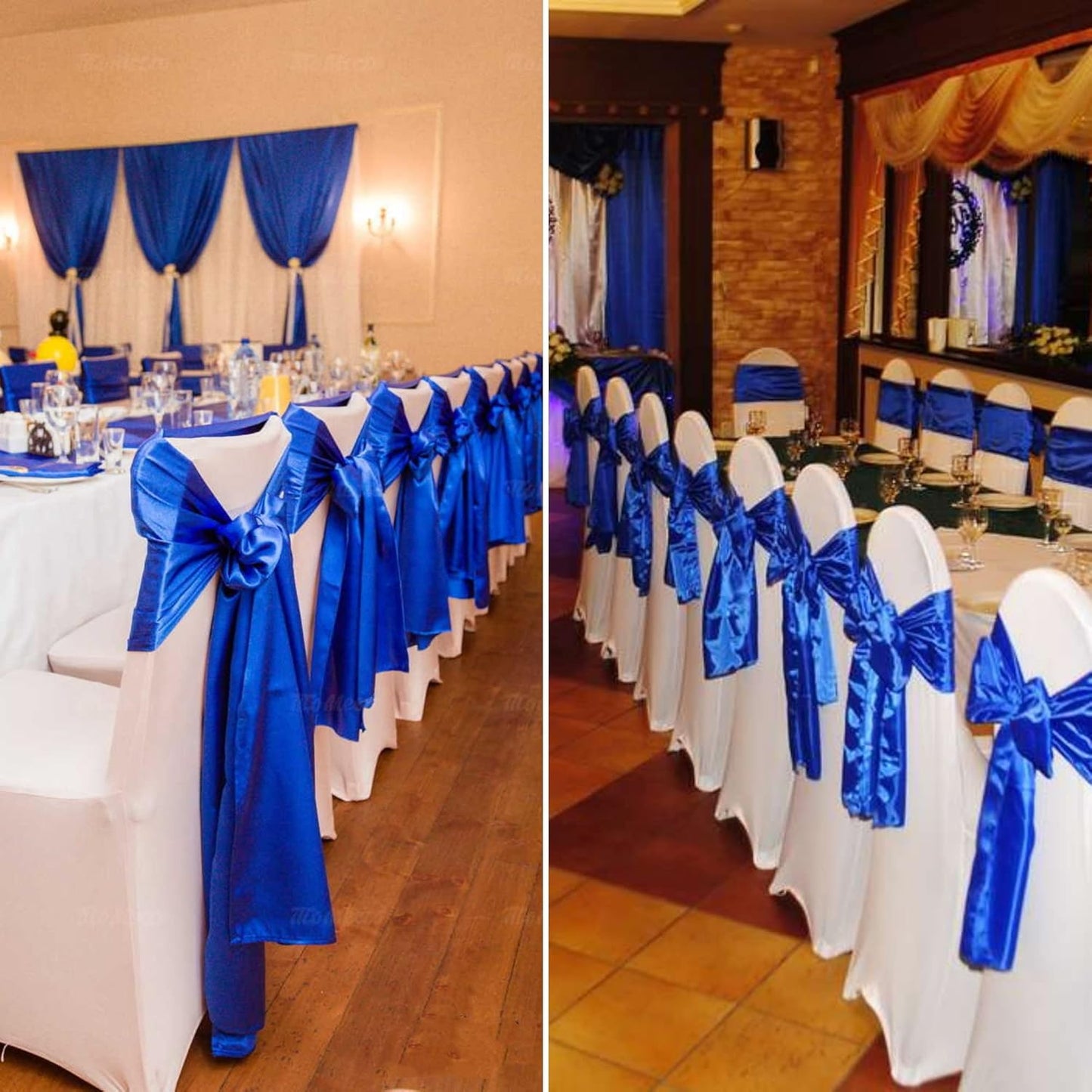 100 PCS Satin Chair Sashes Decorative Bow Satin Chair Sashes Ties Back Ribbon Bows Chair Cover Band for Wedding Party Ceremony Reception Events Banquet Restaurant Kitchen Decor(7X108inch,Royal Blue)