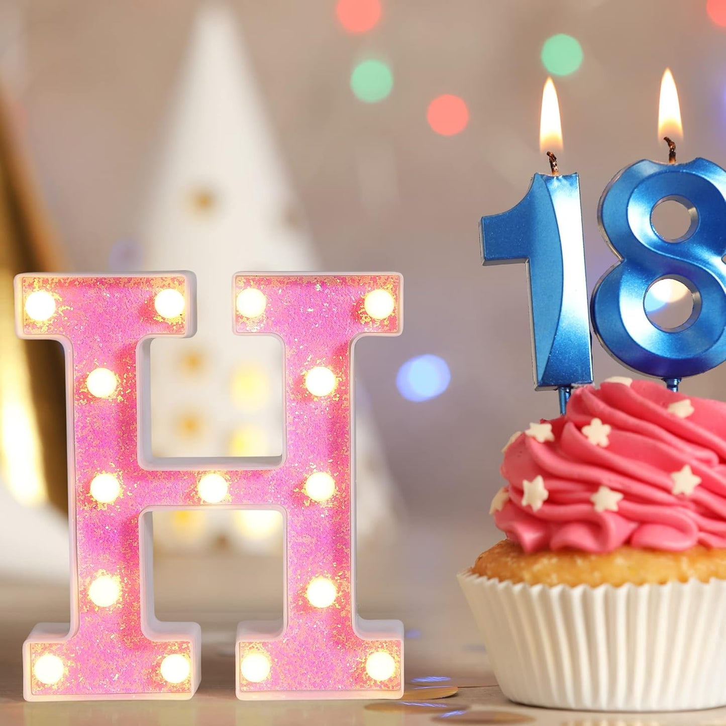 Foaky Pink Light up Letters，Pink Party Decorations,Girls Room Decor,Glitter Light Up Letters,Alphabet Letter Sign for Night Light Birthday Party Girls Gifts, Home Bar Decoration（F）