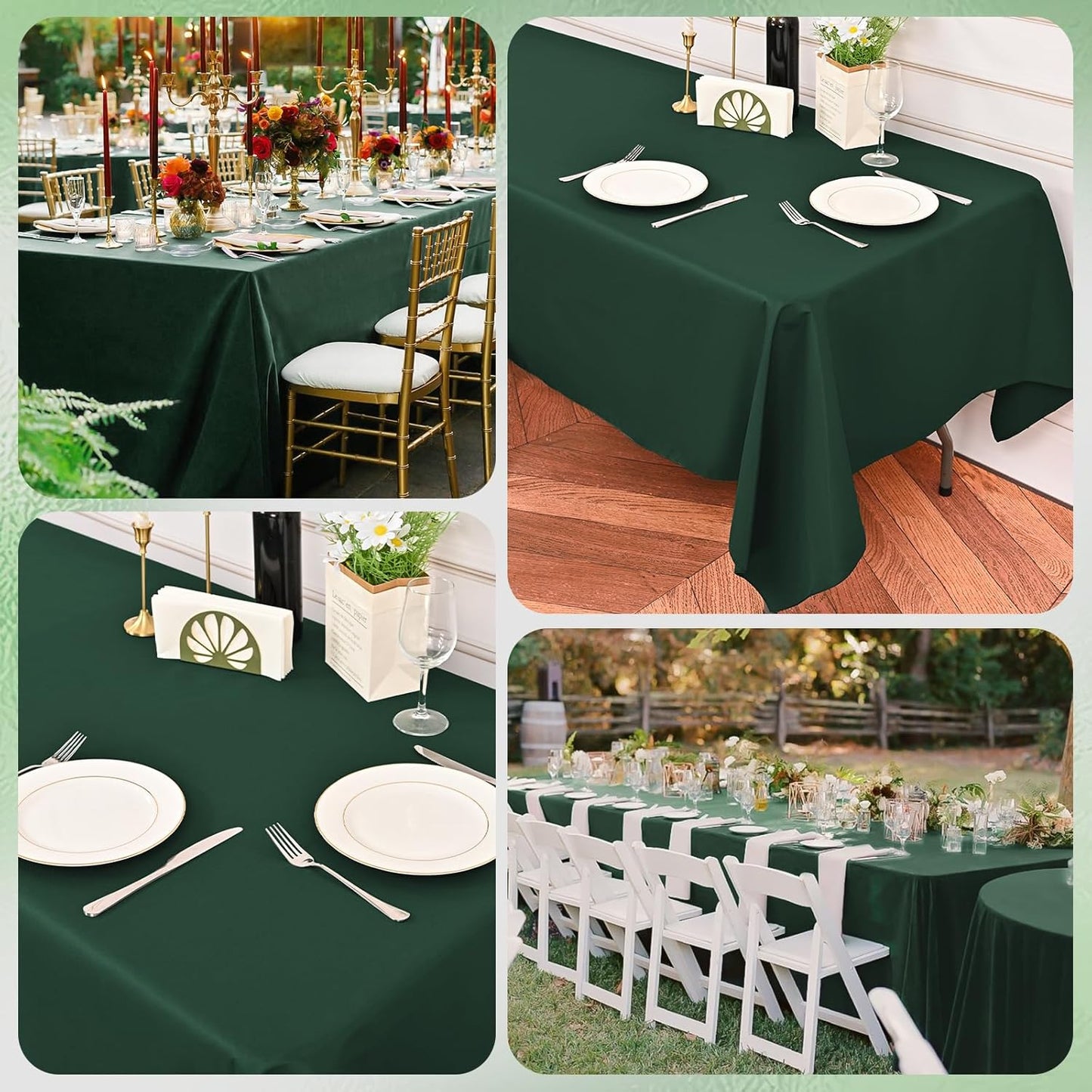 10 Pack Hunter Green Tablecloths for 6ft Rectangle Tables 60 x 102 Inch - Polyester Table Cover Stain and Wrinkle Resistant Washable Fabric Table Clothes for Wedding Party Banquet Reception Restaurant
