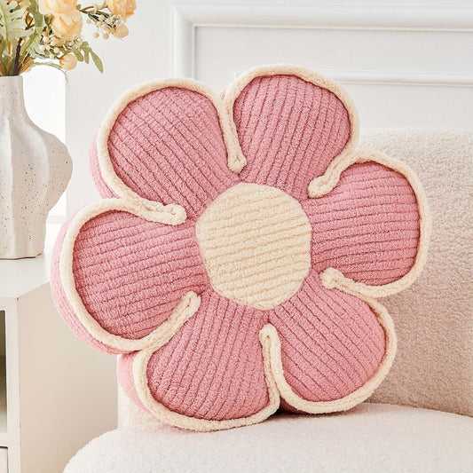 Flower Pillow, Soft Flower Decorative Throw Pillow, Cute Daisy Flower Shaped Seating Floor Cushion Room Décor Plush Pillows for Sofa Couch Bed (13.7 Inch, Pink)