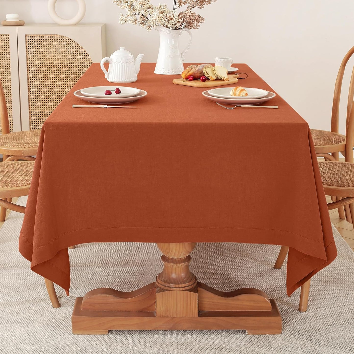 100% Pure Linen Tablecloths 60x120Inches,Rectangle Table Cloth for Dining,Picnic,Weddings and Restaurants,Durable Stonewashed Tablecloths (Re-Caramel, Rectangle - 60 x 120 Inch)