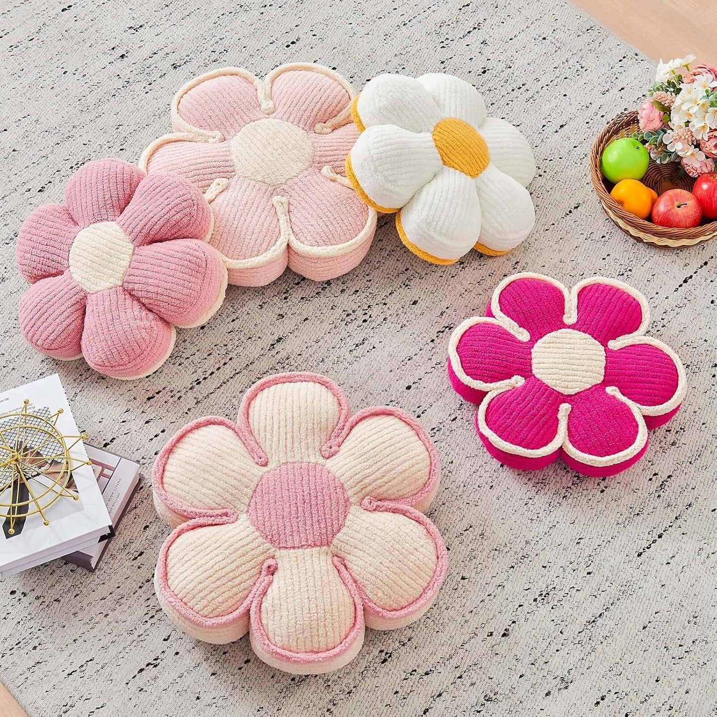 Flower Pillow, Soft Flower Decorative Throw Pillow, Cute Daisy Flower Shaped Seating Floor Cushion Room Décor Plush Pillows for Sofa Couch Bed (17.7 Inch, Pink)