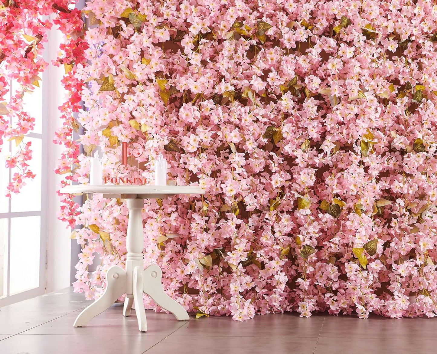 Flower Garland, Artificial Hydrangea Vine Flowers, Hanging Fake Hydrangeas Vine for Room Anniversary Wedding Birthday Christmas Wall Arch Decor, 2 Pcs, Floral Garland, Light Pink Flower