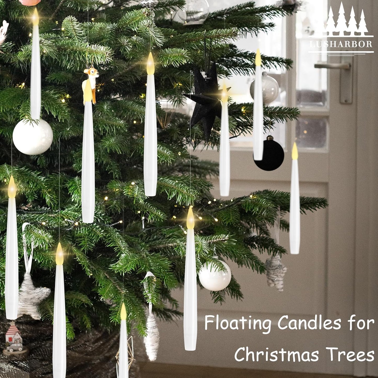 Floating Candles with Wand, 10 Pack Halloween Flameless Candles Battery Operated LED Taper Hanging Electric Candle for Christmas Halloween Birthday Party Decor 6.1in