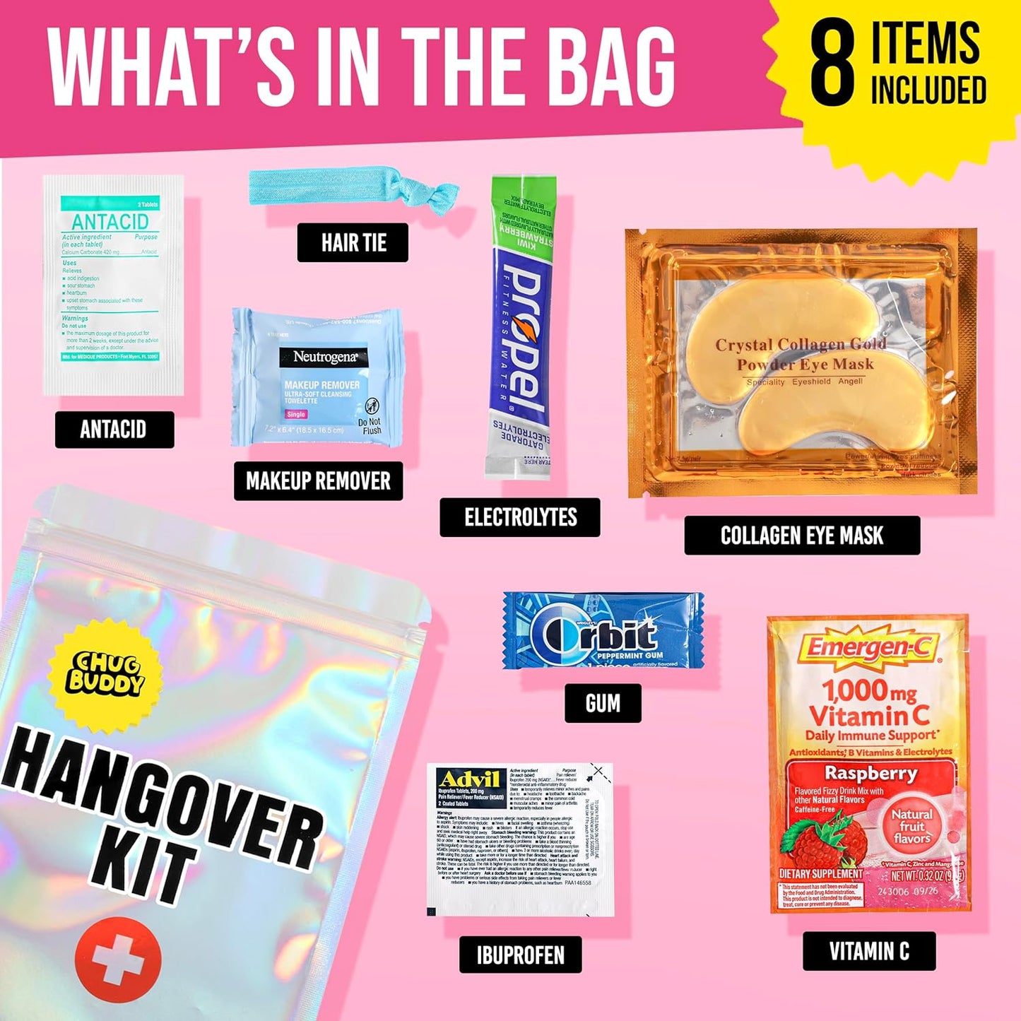 1 Pre-Filled Hangover Kit for Bachelorette Party Favors, 21st Birthday Gifts, Bridesmaid Gifts & Girls' Trips | Hangover Kit Bags & Supplies for Parties & Corporate Events