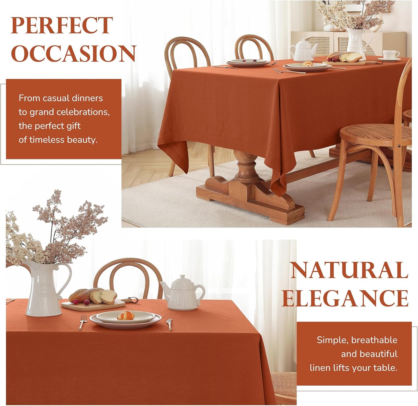 100% Pure Linen Tablecloths 60x120Inches,Rectangle Table Cloth for Dining,Picnic,Weddings and Restaurants,Durable Stonewashed Tablecloths (Re-Caramel, Rectangle - 60 x 120 Inch)