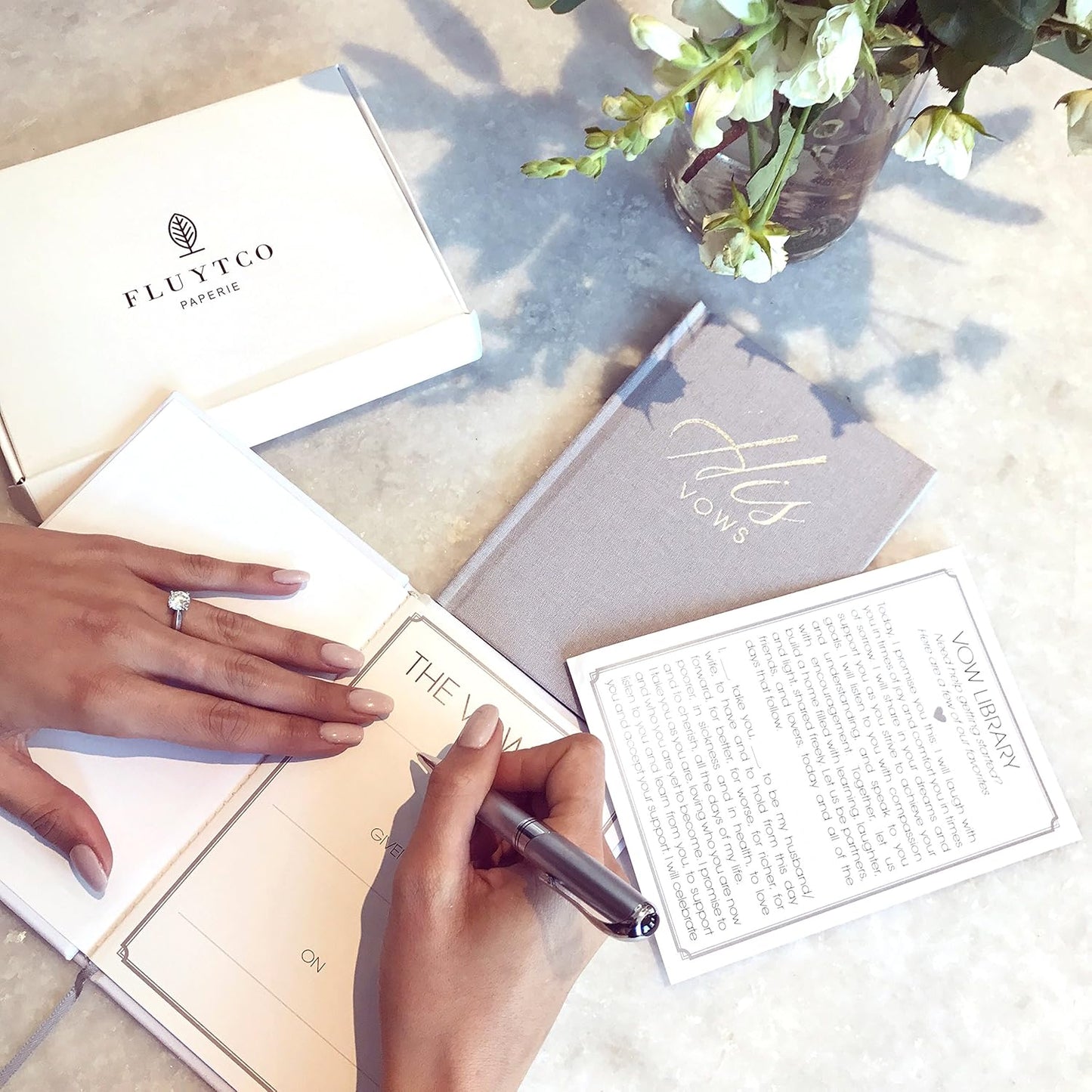 FLUYTCO Wedding Vow Book Keepsakes (2 Book Set, His & Hers) Linen Hardcover - Bonus Wedding day Cards - Vow Renewal - Bridal Shower Gifts - Booklet - Journal - Future Mrs & Mr