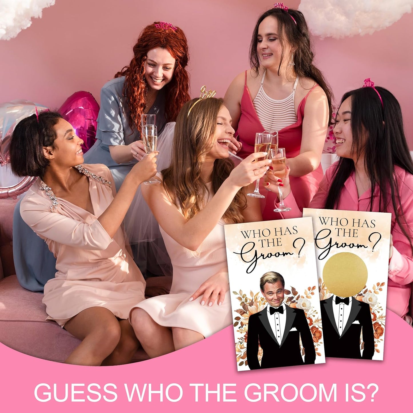 Floral Bridal Shower Games，Who Has The Groom Scratch Off Card, 41Pcs Scratch Card Off Bridal Shower, 3.5"x 2.1" Funny Bachelorette Party Game Favor Decor, Engagement Party Ideas Activities-A03