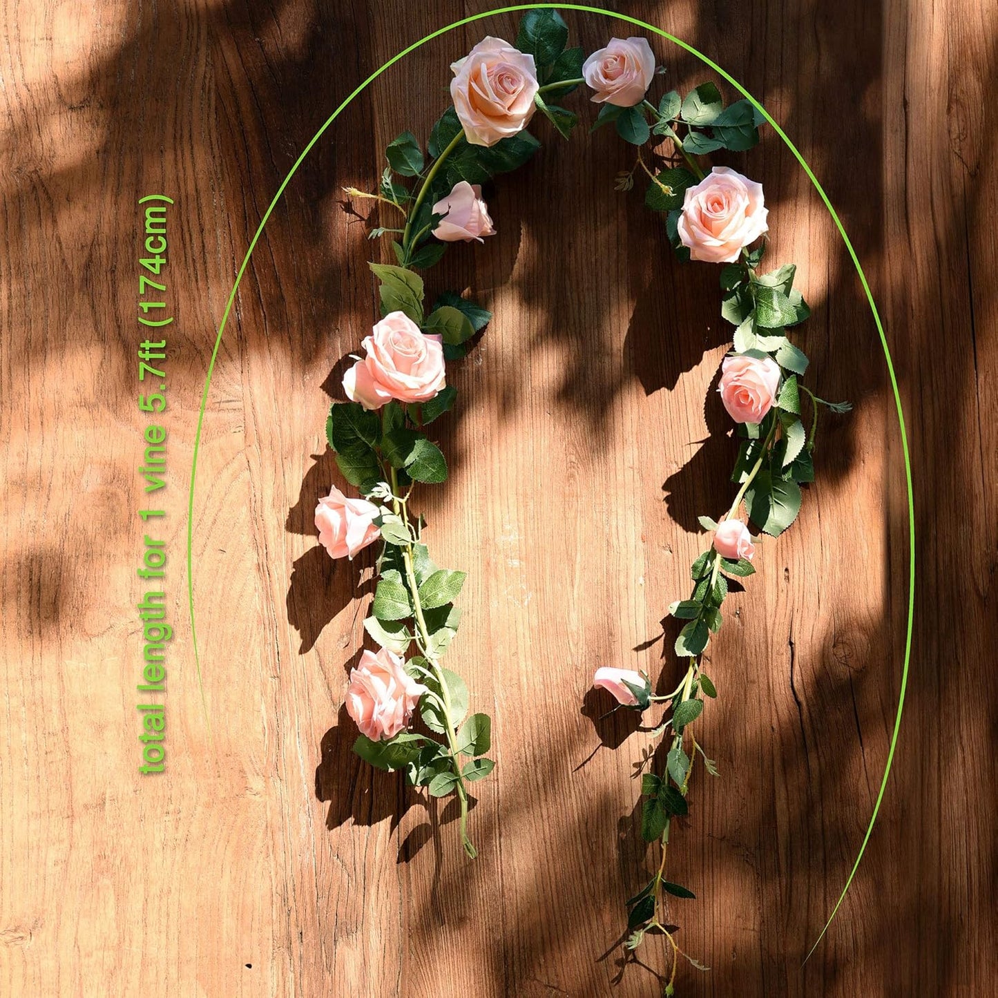 FiveSeasonStuff Dreamy Pink Artificial Silk Roses Flower Garland, Bendable Hanging Vines (2pcs, 11ft)