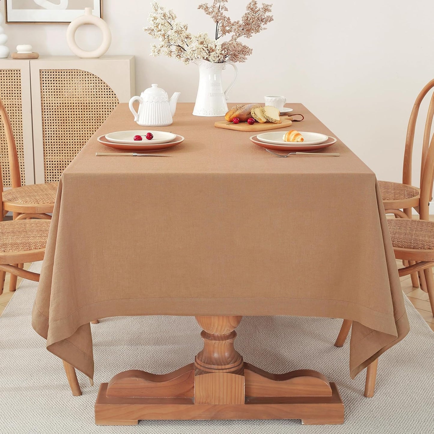 100% Pure French Linen Tablecloths 55x55inch Durable Stonewashed Square Table Clothes for Dining Kitchen and Parties (SQ-Beige, Square - 55 x 55 Inch)