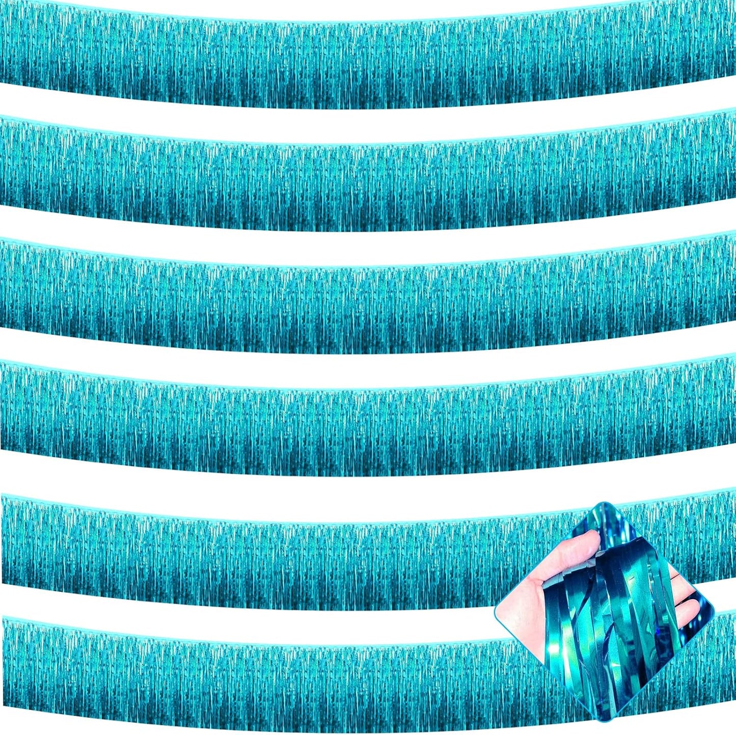 10 Pack 10 Feet Lake Blue Foil Fringe Garland Metallic Tinsel Streamers Banner Wall Hanging Curtain Backdrop for Parade Floats, Bachelorette, Wedding, Birthday, Halloween, Christmas Party Decorations