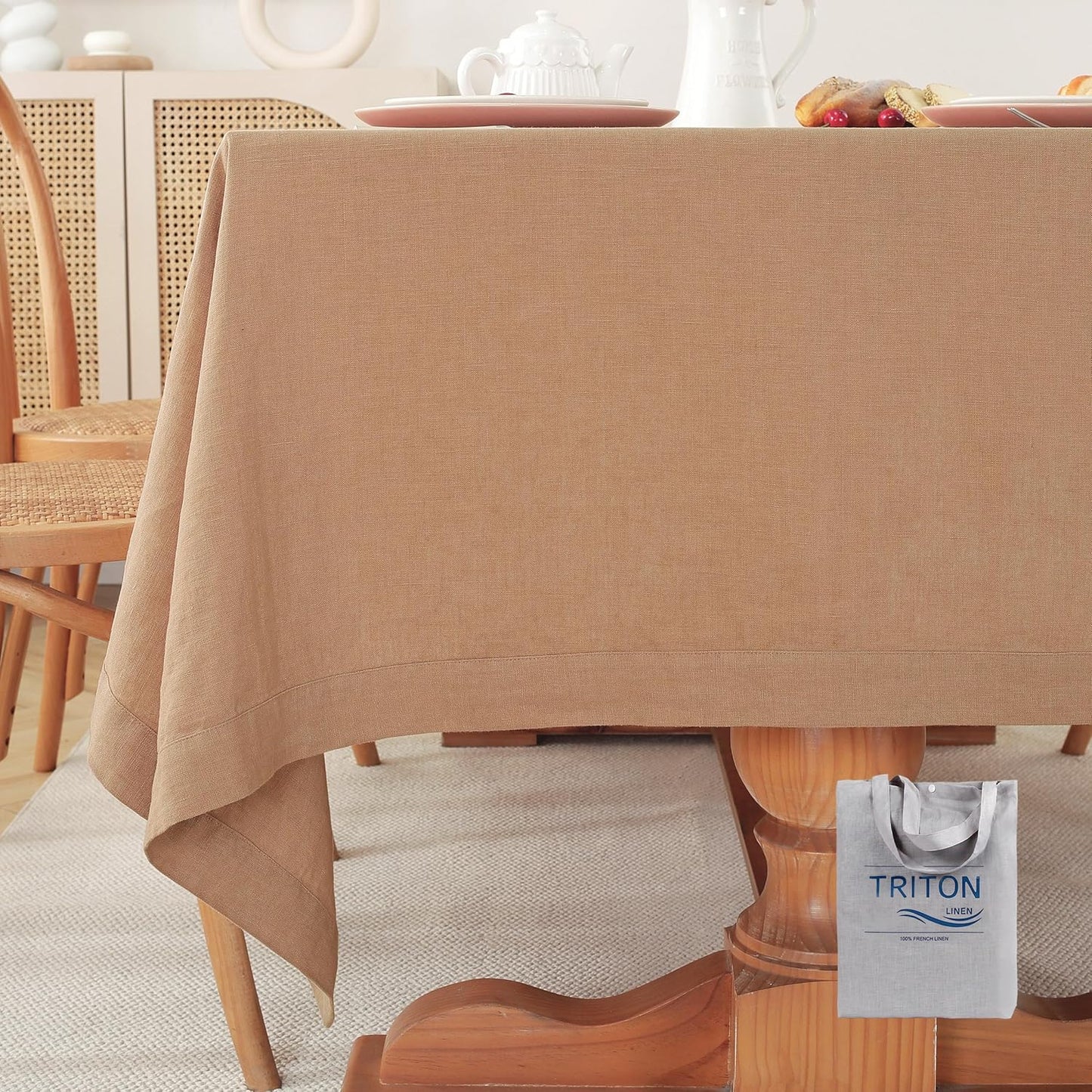 100% Pure French Linen Tablecloths 55x55inch Durable Stonewashed Square Table Clothes for Dining Kitchen and Parties (SQ-Beige, Square - 55 x 55 Inch)